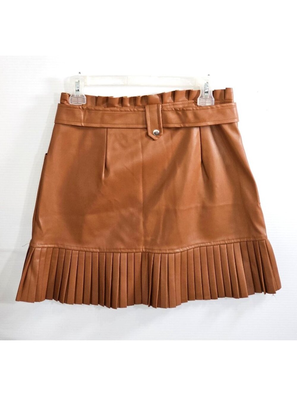 NWT Fame/Ekim 31 Women's Brown Faux Leather Ruffle Skirt with Belt Size M 1837 - Picture 11 of 11